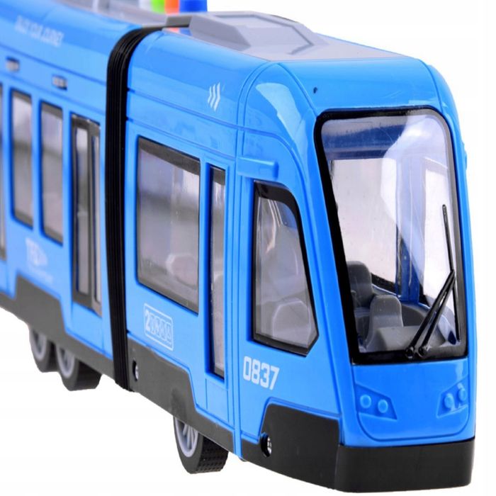 duży tramwaj jeździ dźwięki światła baterie niebieski 930b