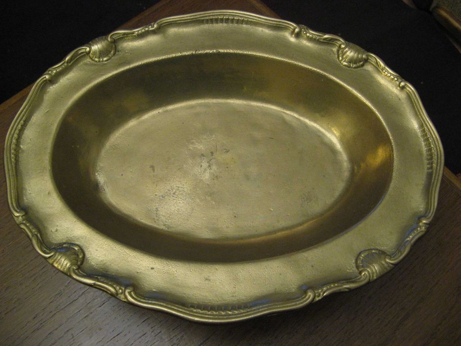 Mosiężna patera na nodze, duża ciężka, stara, doskonały stan