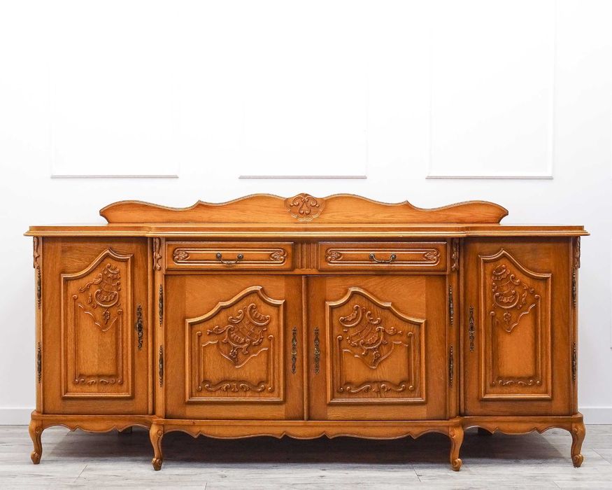 KOMPLET MEBLI do SALONU francuska WITRYNA + KOMODA dąb Francja lata 70