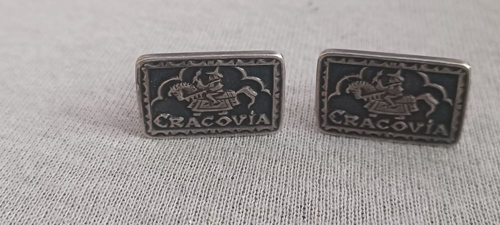 Srebrne spinki do mankietów, antyk Kraków,  Cracovia PRL biżuteria