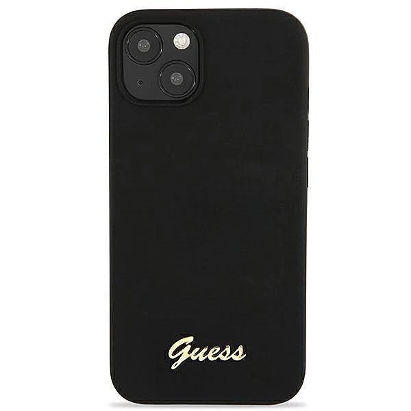 Etui Guess Silicone Script Gold Logo MagSafe na iPhone 13 - czarne