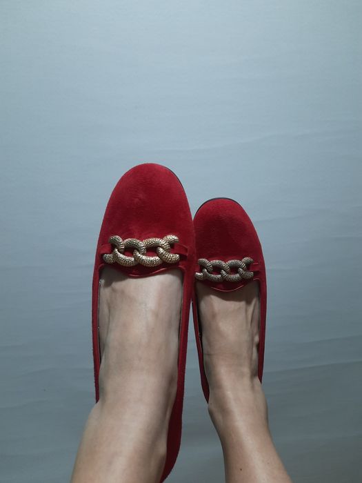 Червоні лофери з натуральної замші 8/ 41 великий розмір