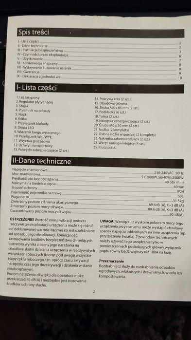 Rozdrabniacz - rębak, ogrodowy, elektryczy, Duża moc 2500W.