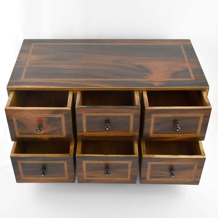 Contador de 6 gavetas pau-santo, com embutidos em pau rosa e pau cetim