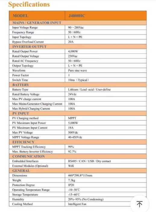 Гібридний інвертор Jsdsolar 4kw 24v Wi-Fi