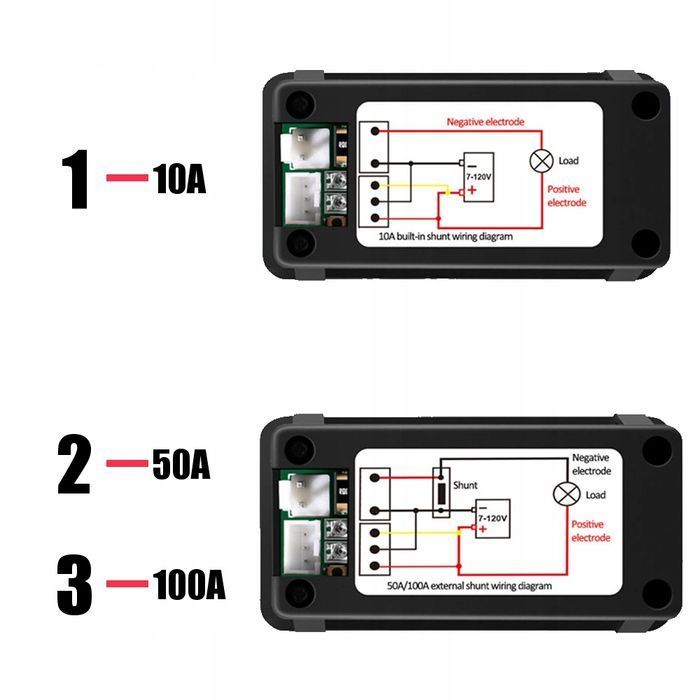Amperomierz DC200V 50A Woltomierz AH Wh Temp. Czas