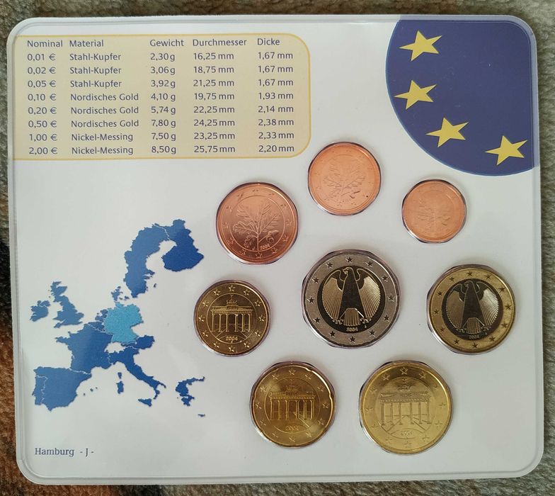 Alemanha - série de moedas de euro de 2004 letra J