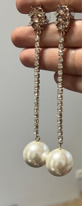 Dlugie kolczyki Perly, cyrkonie