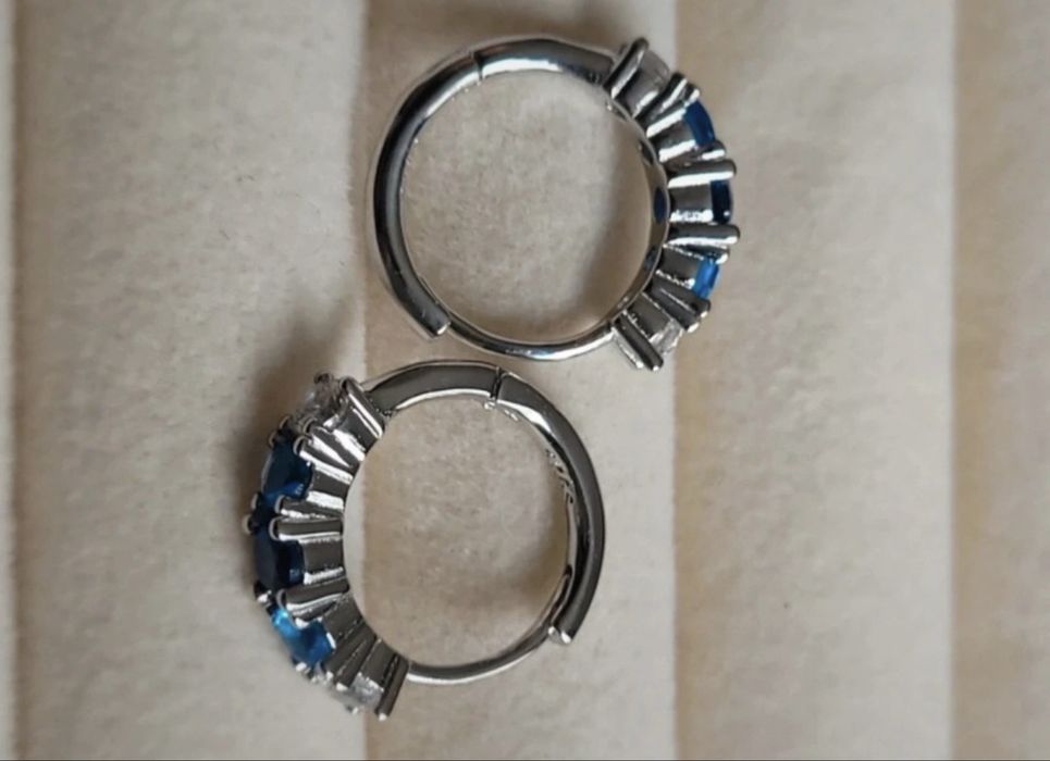 Kolczyki srebrne 925 w stylu Pandora, cyrkonie niebieskie- Nowe!