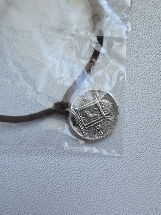 Bransoletka na sznurku brązowa moneta Grecja antyk boho