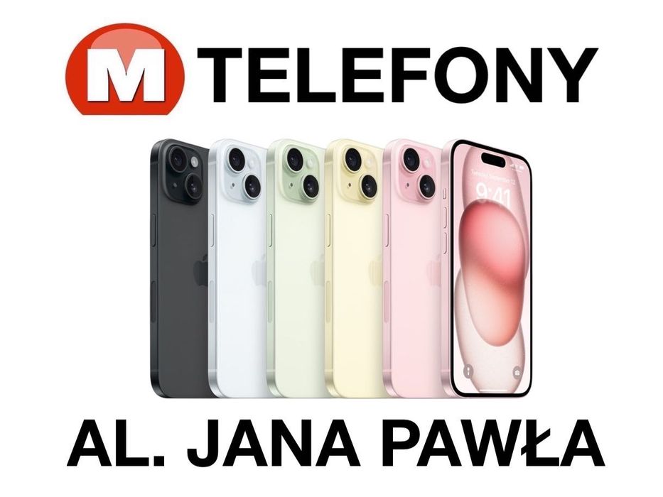NOWY iPhone 15 128GB Czarny Niebieski Różowy AL JANA PAWŁA II W-WA
