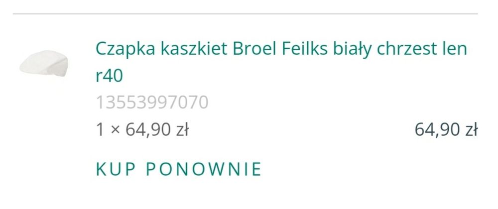 Elegancki kaszkiet/czapka do chrztu/na chrzest/biała/broel/len/r.40