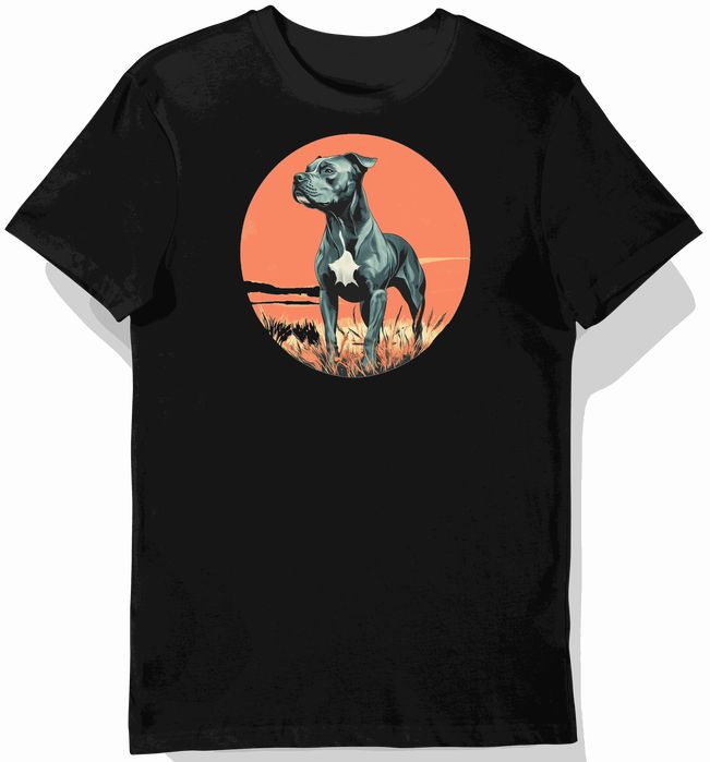 Koszulka męska czarna z motywem muskularnego szarego pitbulla w polu S