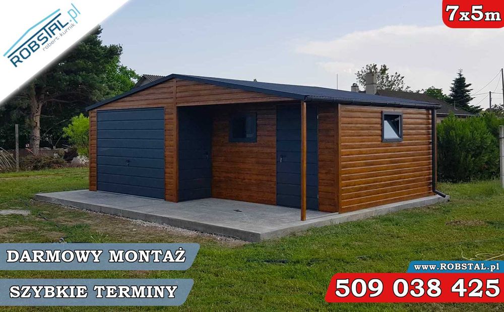 Garaże Blaszane Garaż Drewnopodobny 7x5m Blaszak Blaszaki – Producent