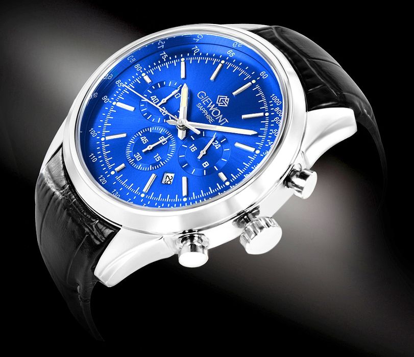 zegarek męski giewont chronograph sapphire srebrno niebieski gw7650-a3