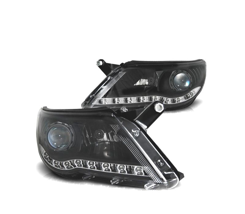 FAROIS FRONTAIS PARA VOLKSWAGEN VW TIGUAN 07-11 LUZ LED DIURNA FUNDO PRETO