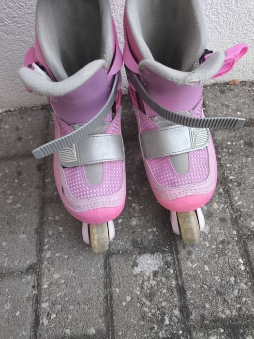 Patins Rosa para criança + capacete