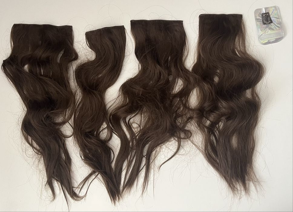 FESHFEN dopinki clip in 50cm falowane ciemny brąz