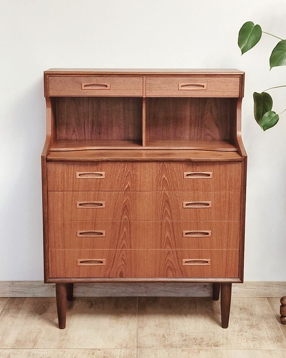 Duński tekowy sekretarzyk biurko Mid Century vintage retro teak Dania