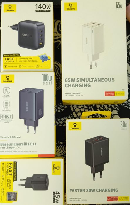 Зарядні  Baseus ( 30W, 45W, 65W , 100W, 140W)  з кабелями - Usb c