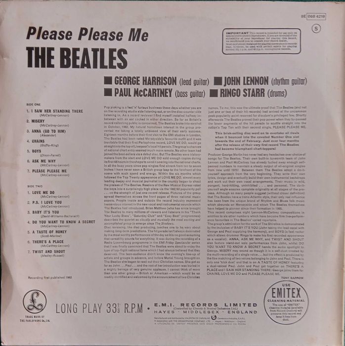 Beatles	- - - - -	Please Please Me	- - - - -	LP424683972047022081