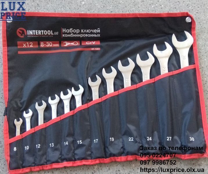 Набор ключей комбинированных гаечных 12ед., 8-30мм INTERTOOL HT-1251