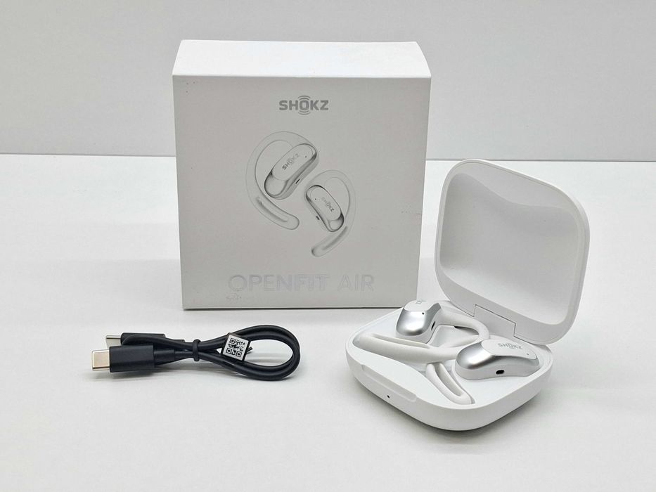 Słuchawki bezprzewodowe douszne białe Bluetooth Shokz OpenFit Air + etui