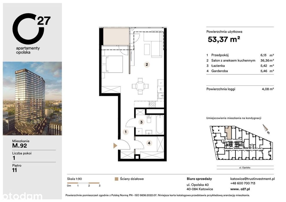 1-pokojowe mieszkanie 53m2 + loggia Bezpośrednio