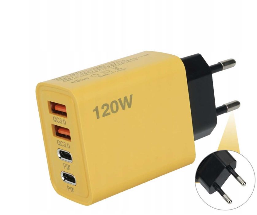 Zestaw ładowarka usb c 120 W, 4 porty usb + kabel usb C - Usb Lightining