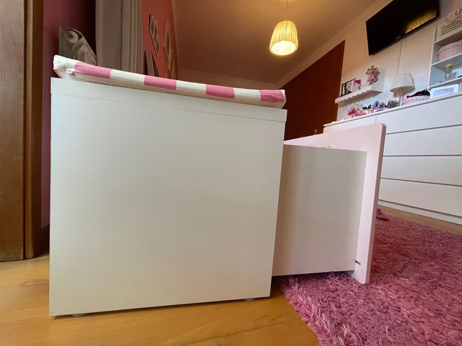 Baú Arrumação Branco Rosa