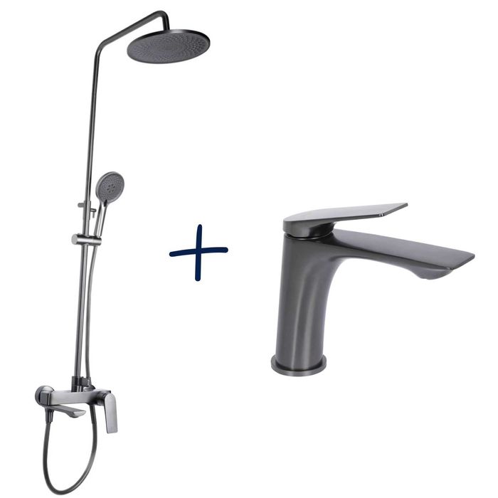 Набір 2 в 1 Qtap Vlasta PVD: Душова система + Змішувач для раковини