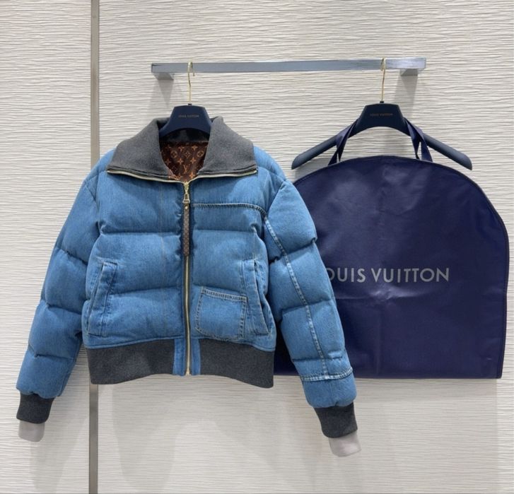 Louis Vuitton Monogram Padded Denim Jacket Jeans Puffer Bomber L