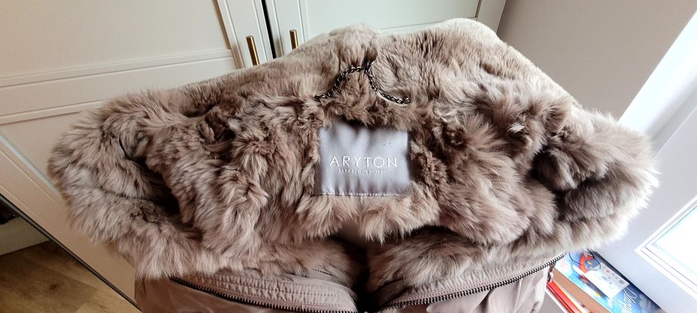 Parka kurtka ARYTON futro podpinka beżowa 36 S królik