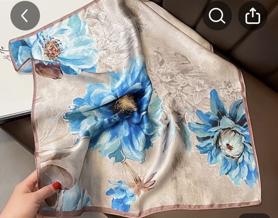 Jedwabna niebiesko beżowa apaszka 100% silk seide.