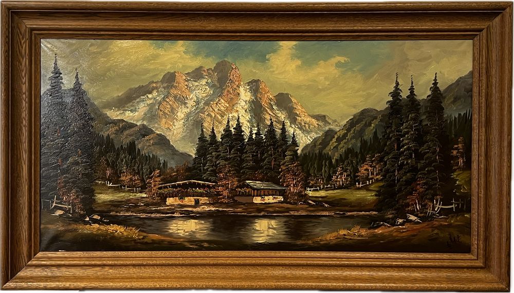 Старовинна картина маслом з гірським пейзажем. Хайнц Шольц