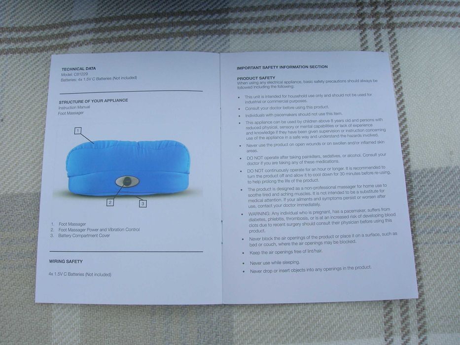 Вібромасажер для ніг Carmen C81229 (подушка-масажер)   бездротова