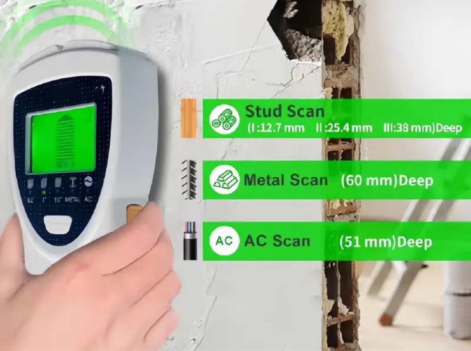 Skaner ścian, 5w1, wykrywacz przewodów, prętów, rur