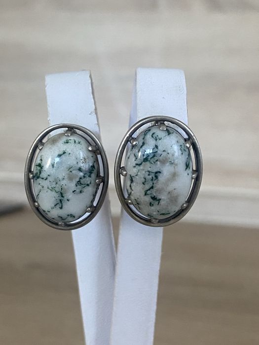 Серебряные серьги с агатом, натуральный камень .