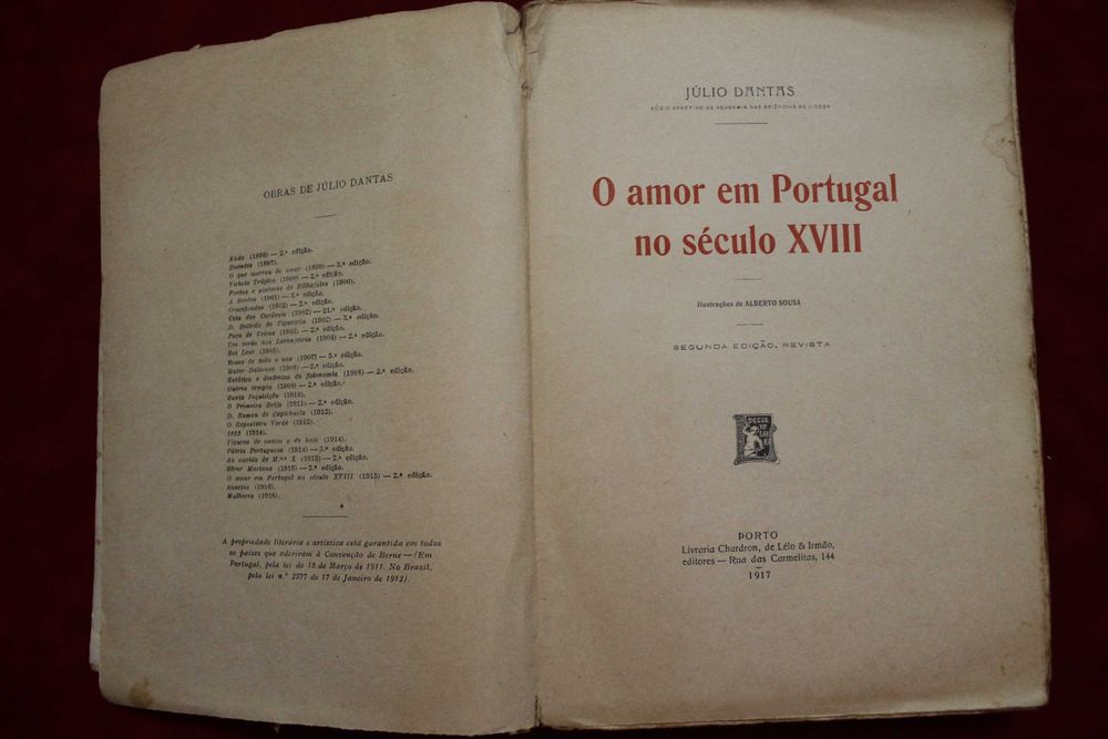 O Amor em Portugal no século XVIII Júlio Dantas Edição ilustrada