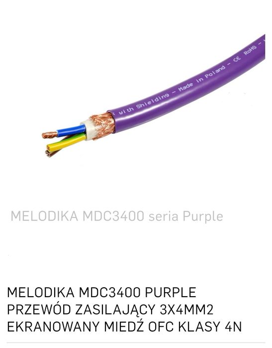 Kabel zasilający audio Melodika 3x4 mm dł 1.5m Wtyki Schuko Audiocrast.