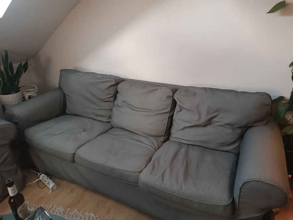 Sofa i fotele IKEA EKTORP z szarym pokrowcem