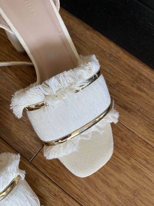 Sandały ecru złote materiałowe na obcasie roz 36 lefties