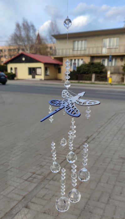 Ozdobna zawieszka, do okna na prezent ważka ombre z kryształkami