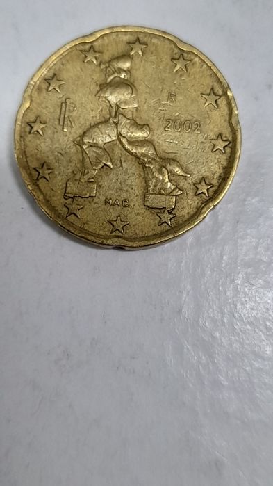 Moeda de 20 centimos de Italia 2002 rara