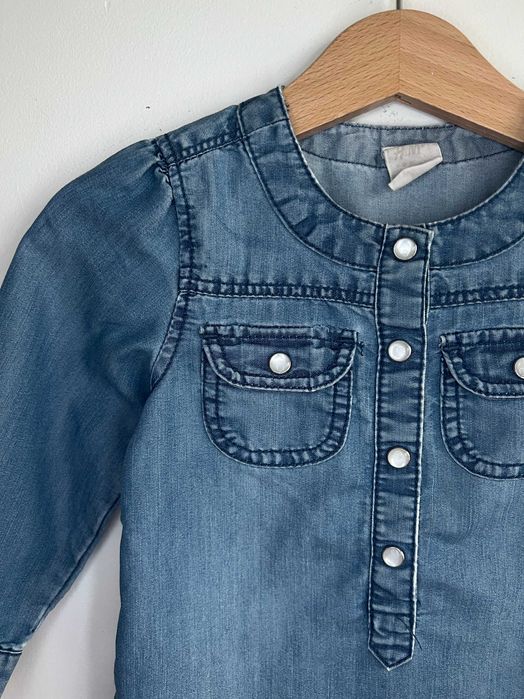 H&M koszula tunika dziewczęca niemowlęca niebieska bawełna jeansowa 80