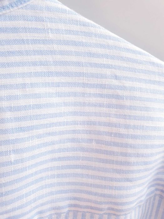 Biała koszula lniana w niebieskie paski H&M XL 2XL