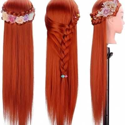 Cabeça de Manequim Red para Treino Cabelo Sintético Cabeleireiro