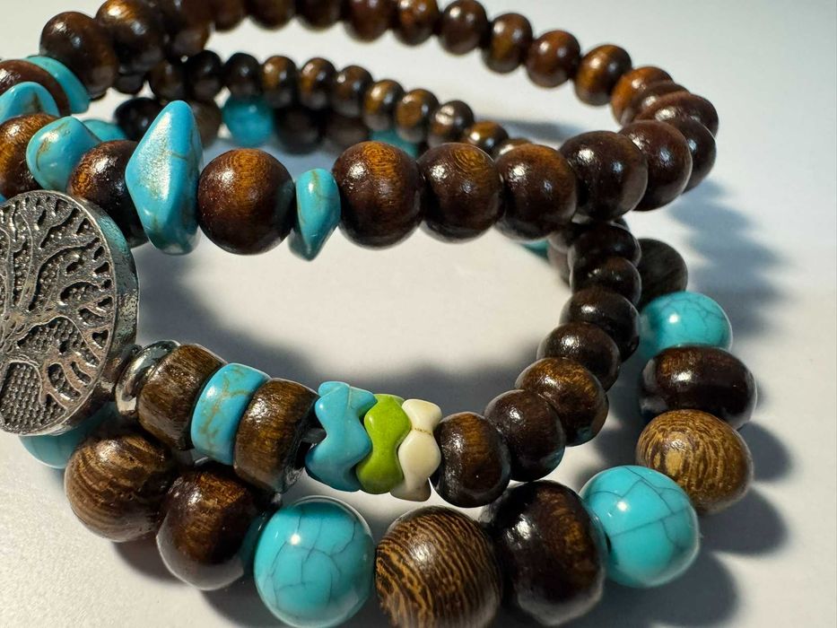 Trzy drewniane bransoletki drzewo życia boho (b6)