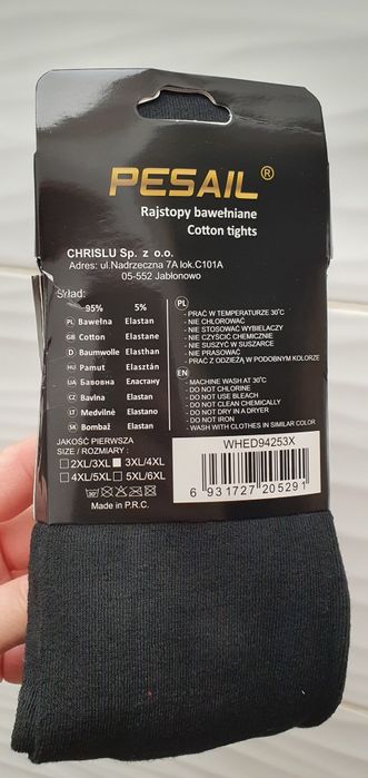 Rajstopy bawełniane czarne bawełna 95% 3xl/4xl