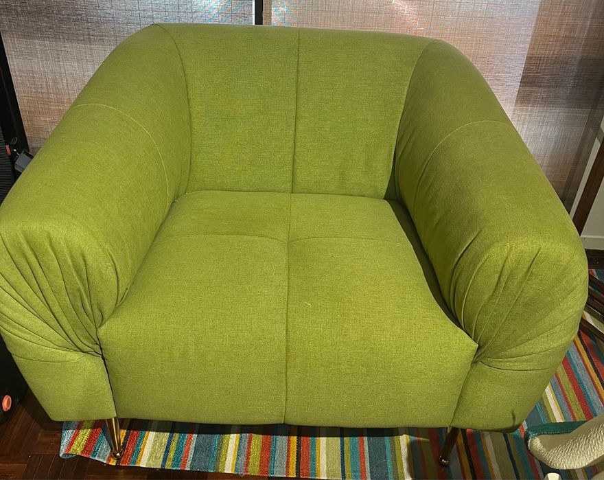 Sofá tecido verde e dourado como novo